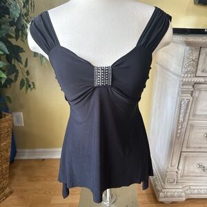 Y2K Solar USA Black Rhinestone Top Made In USA Size Xl (Runs Small)